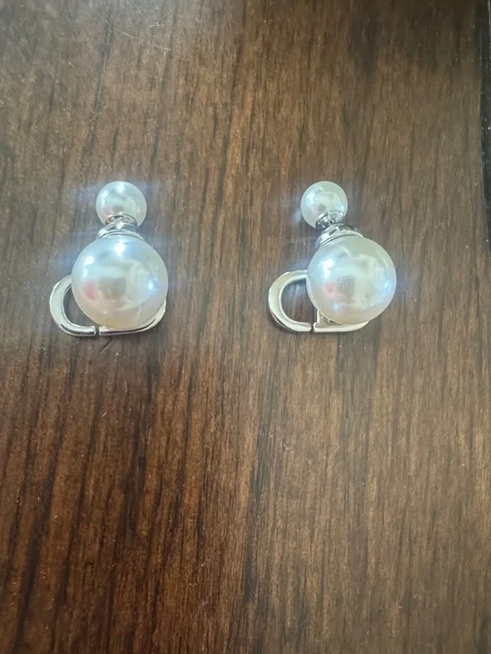 Double Pearl Silver-Tone Stud Earrings - White Pearlescent - Picture 6 of 12